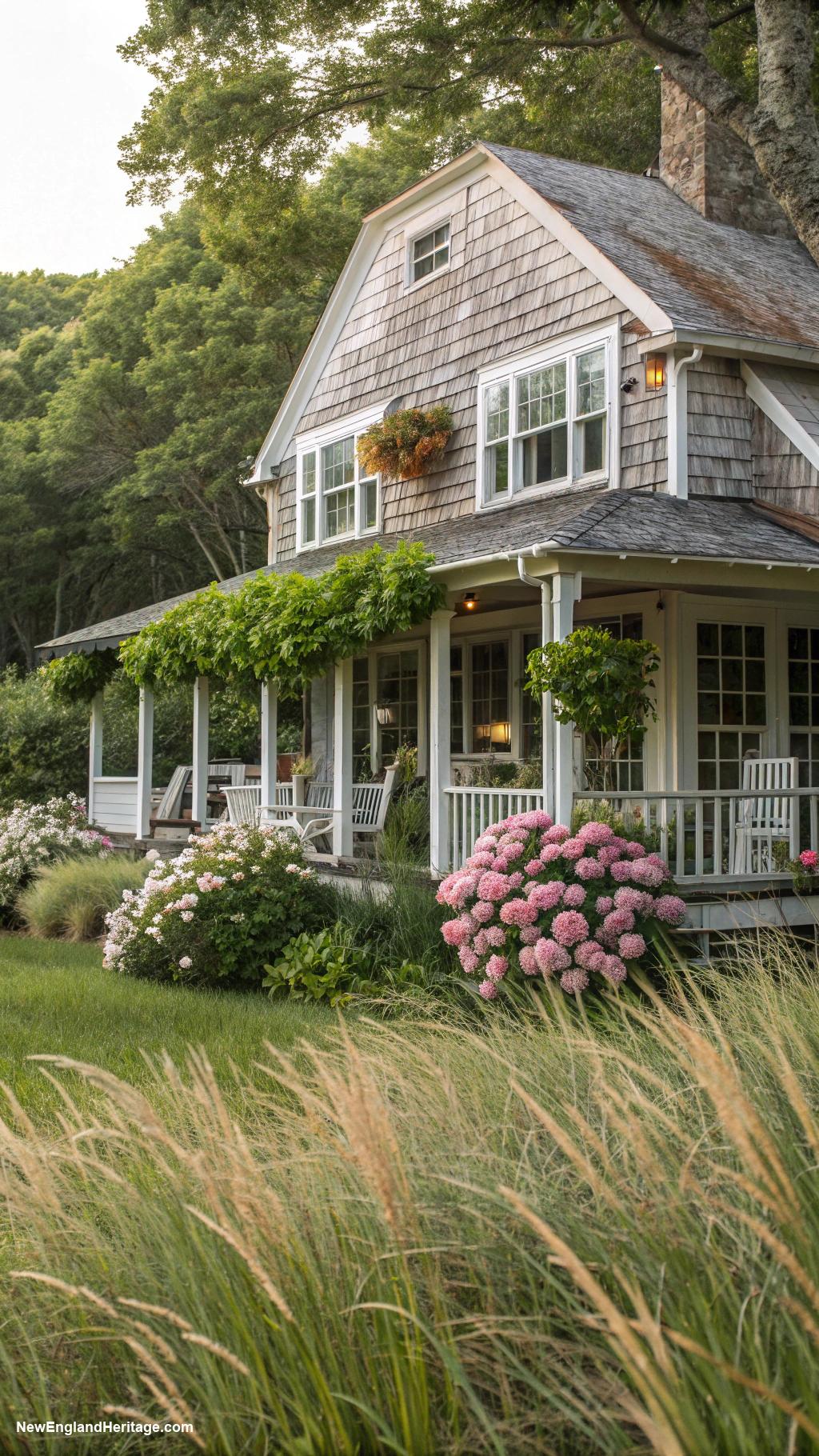 marthas vineyard style houses Rustic retreat surrounded by lush greenery