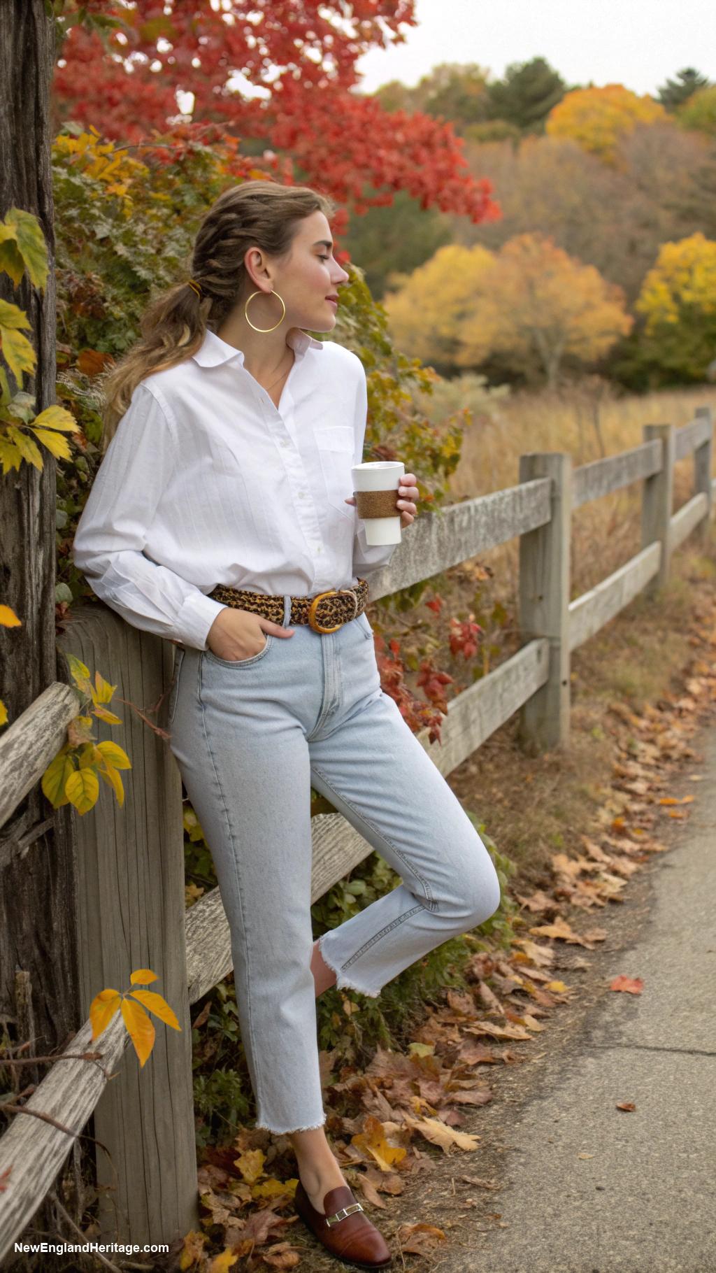 preppy outfits for women in 20s Button down shirt tucked into high waisted jeans