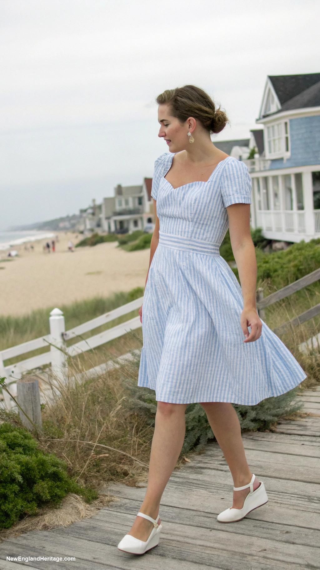 preppy outfits for women in 20s Seersucker dress with espadrille wedges