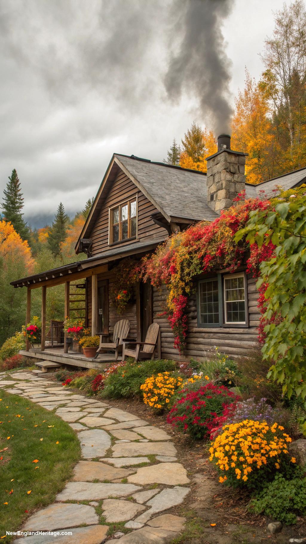 rustic new hampshire houses Charming log cabin with stone fireplace