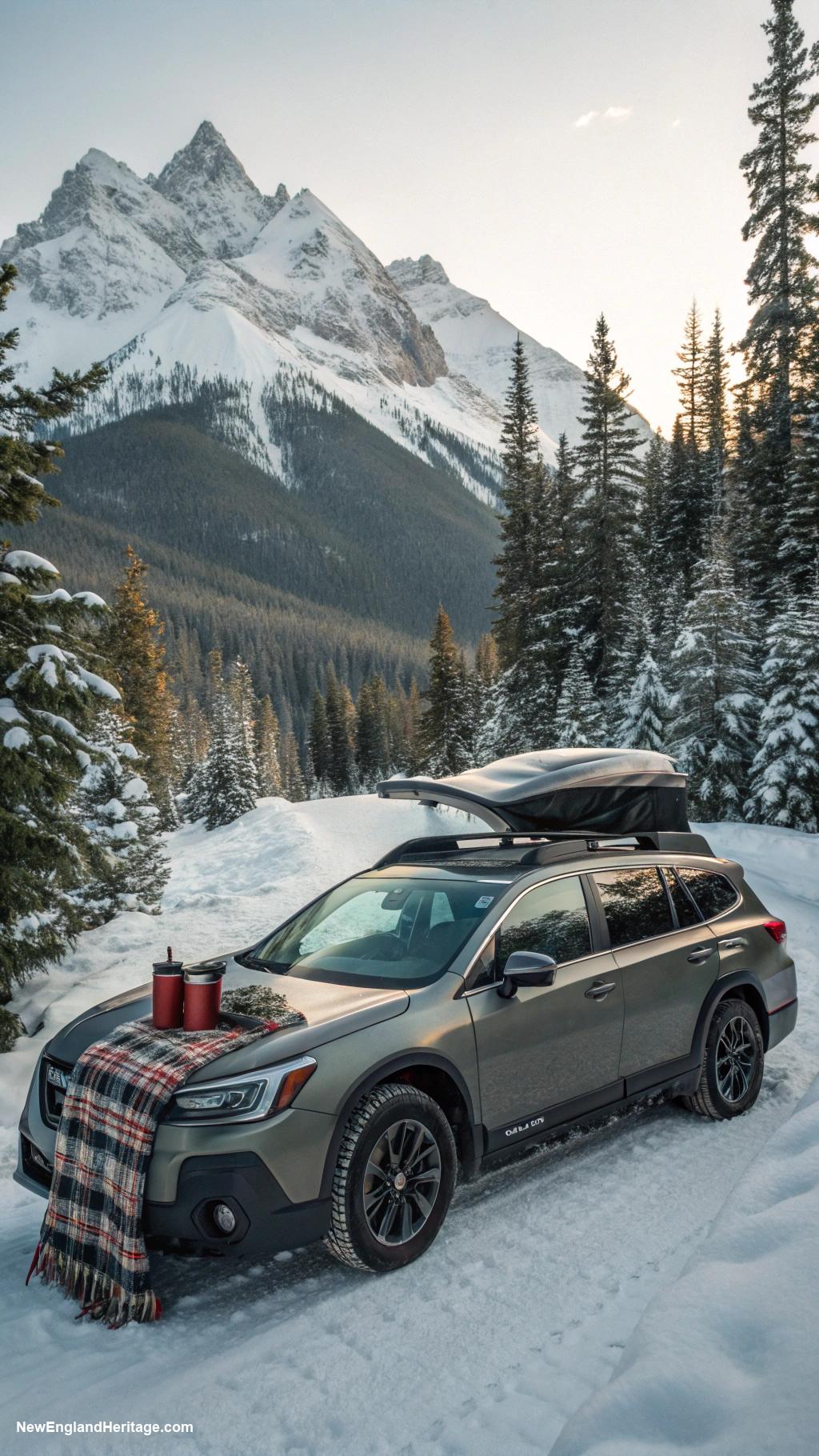 typical cars Subaru Outback for snowy mountain adventures