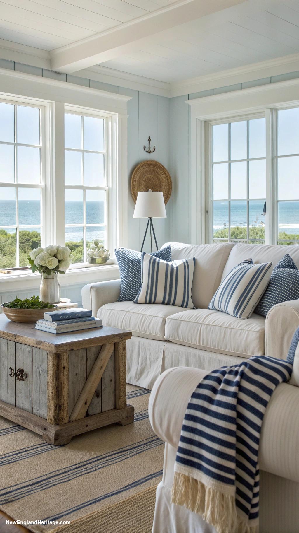 coastal interior design Nautical stripes on soft furnishings