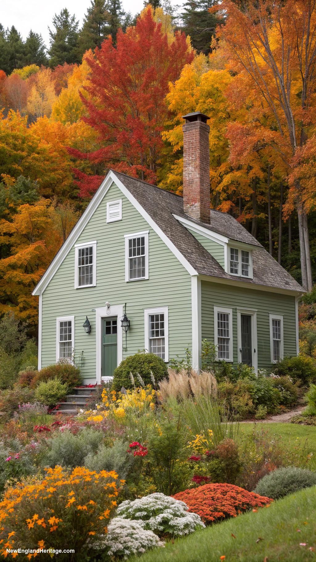 colonial houses Saltbox with central chimney design