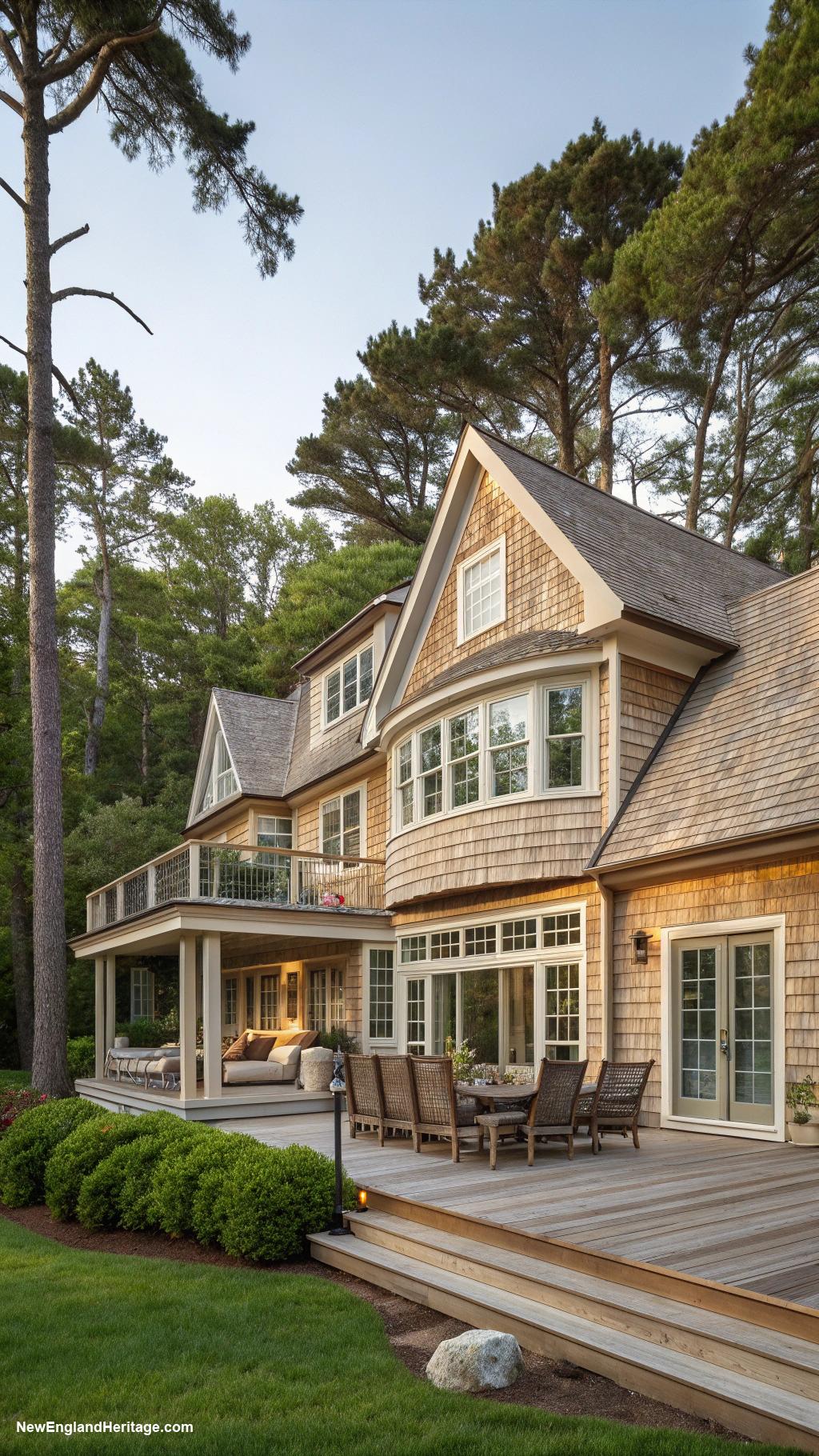 colonial houses Shingle style house with wraparound deck