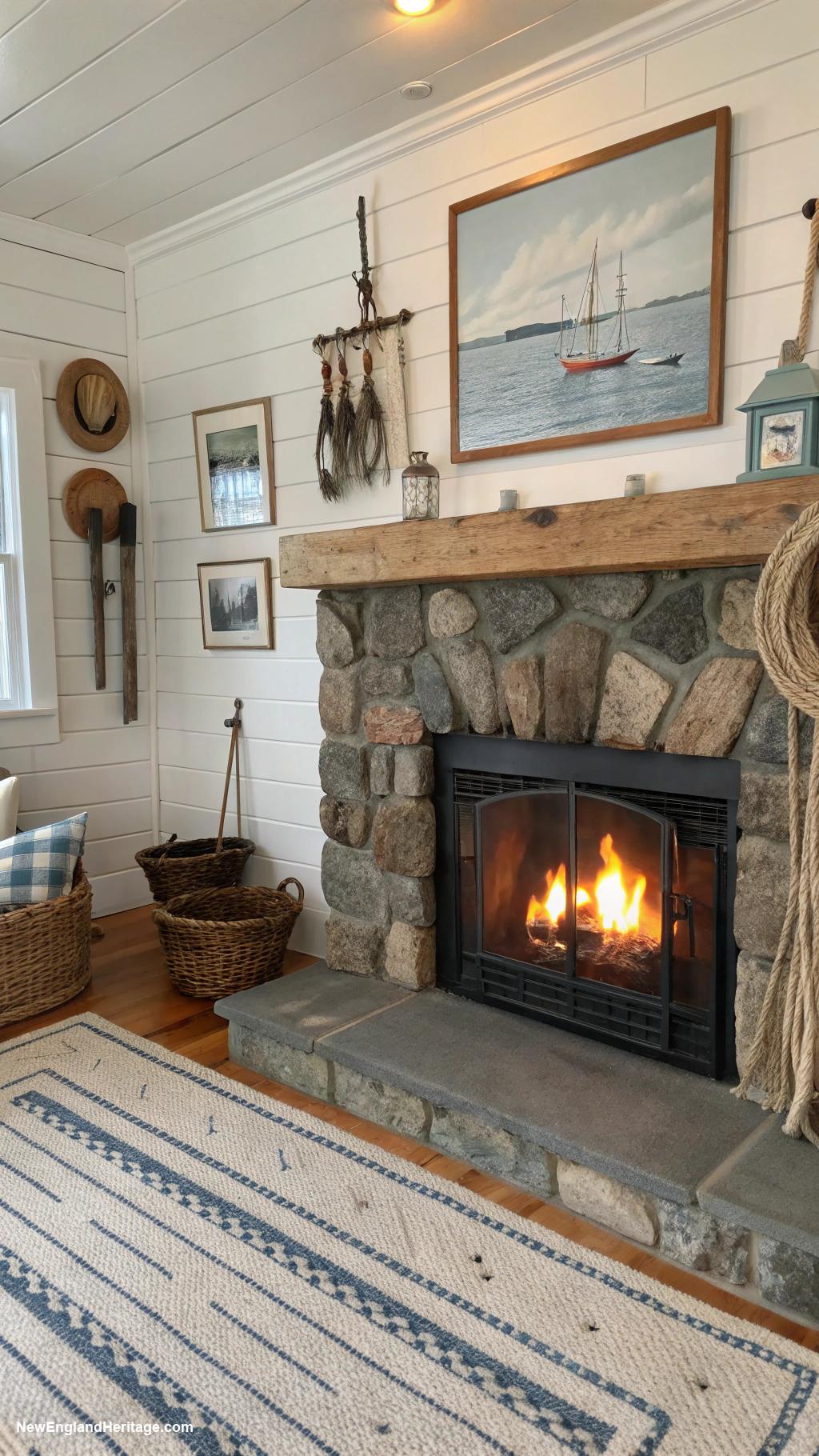 fishermans cottage Cozy wood burning fireplace in living room