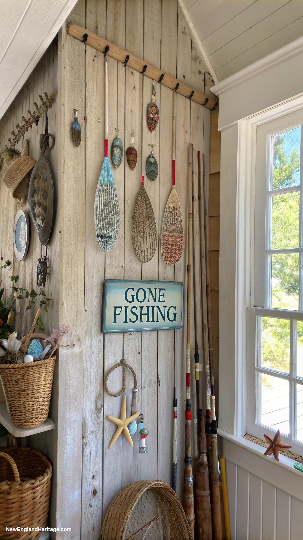 fishermans cottage Fishing gear display on wall