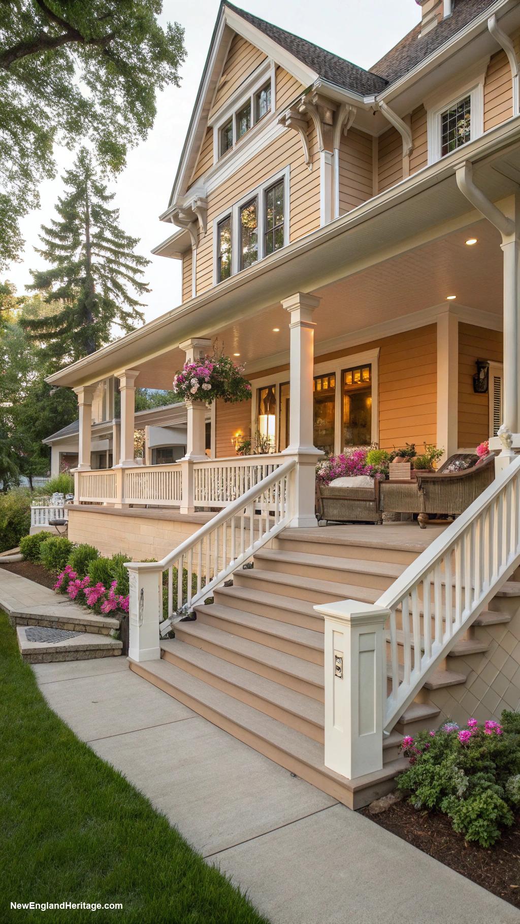 houses with porches Chic Craftsman with wide steps and railing