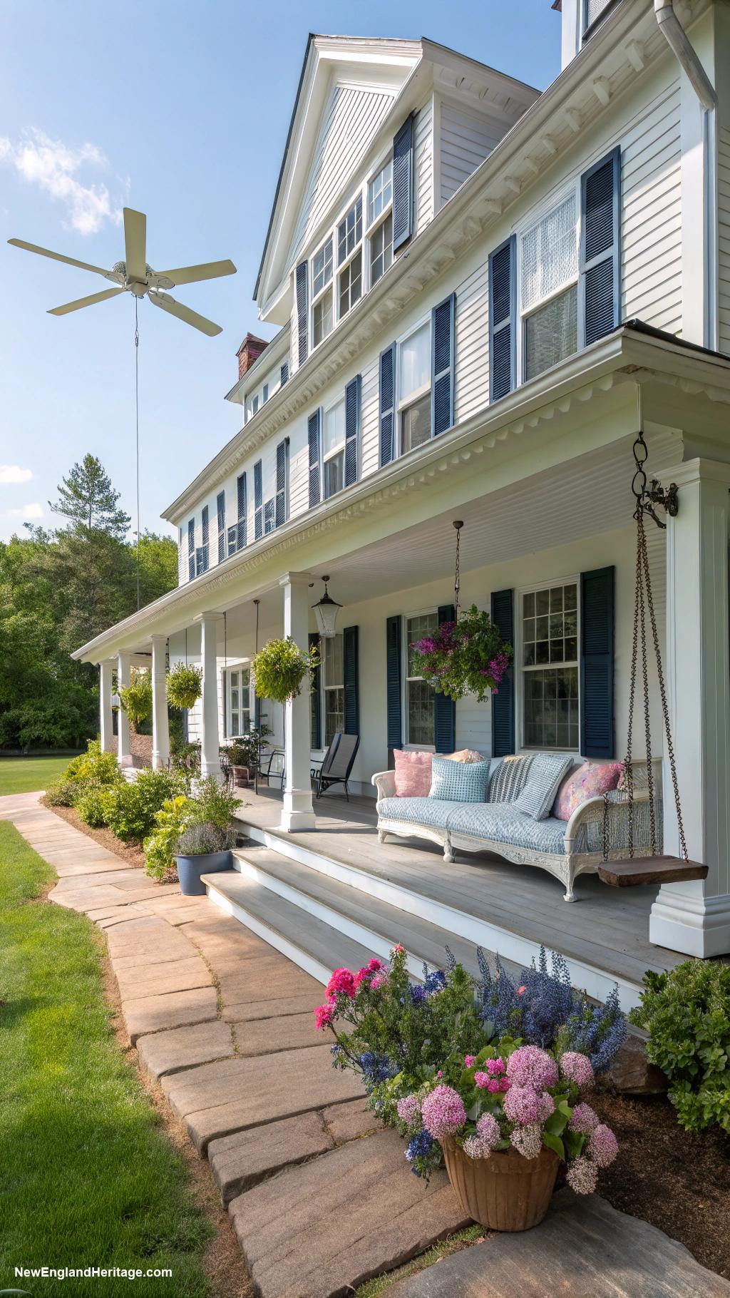 houses with porches Classic Colonial featuring a front porch swing