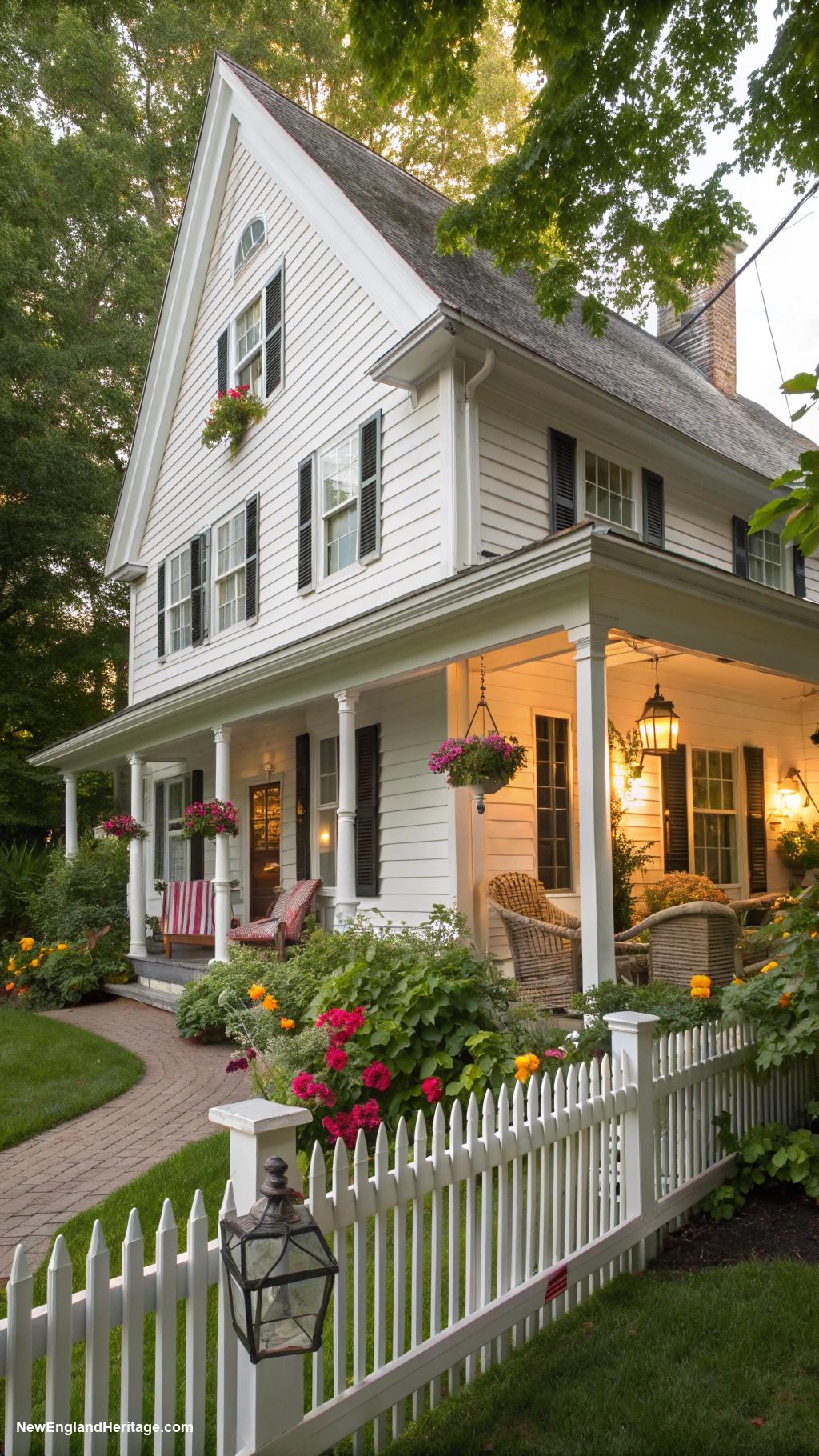 houses with porches Traditional New England saltbox with steps