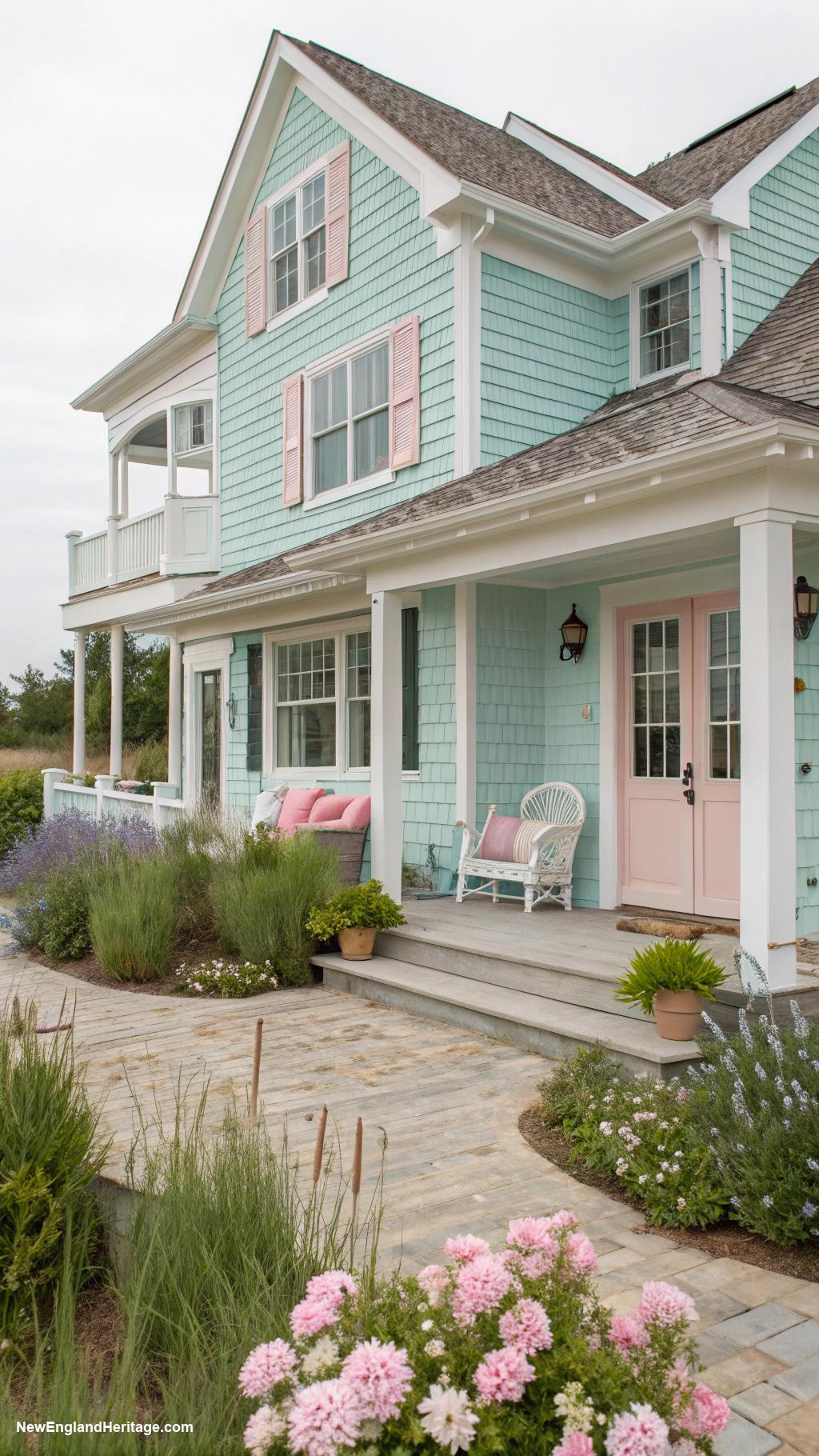 nantucket style houses Beachy pastel colors with driftwood details
