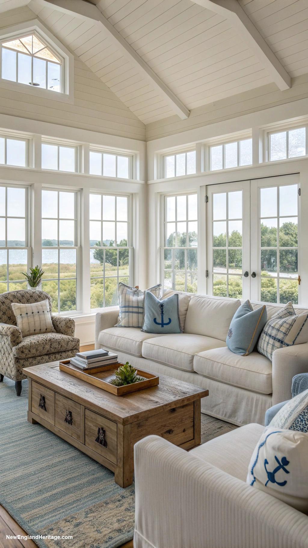 nantucket style houses Open plan living area with large windows