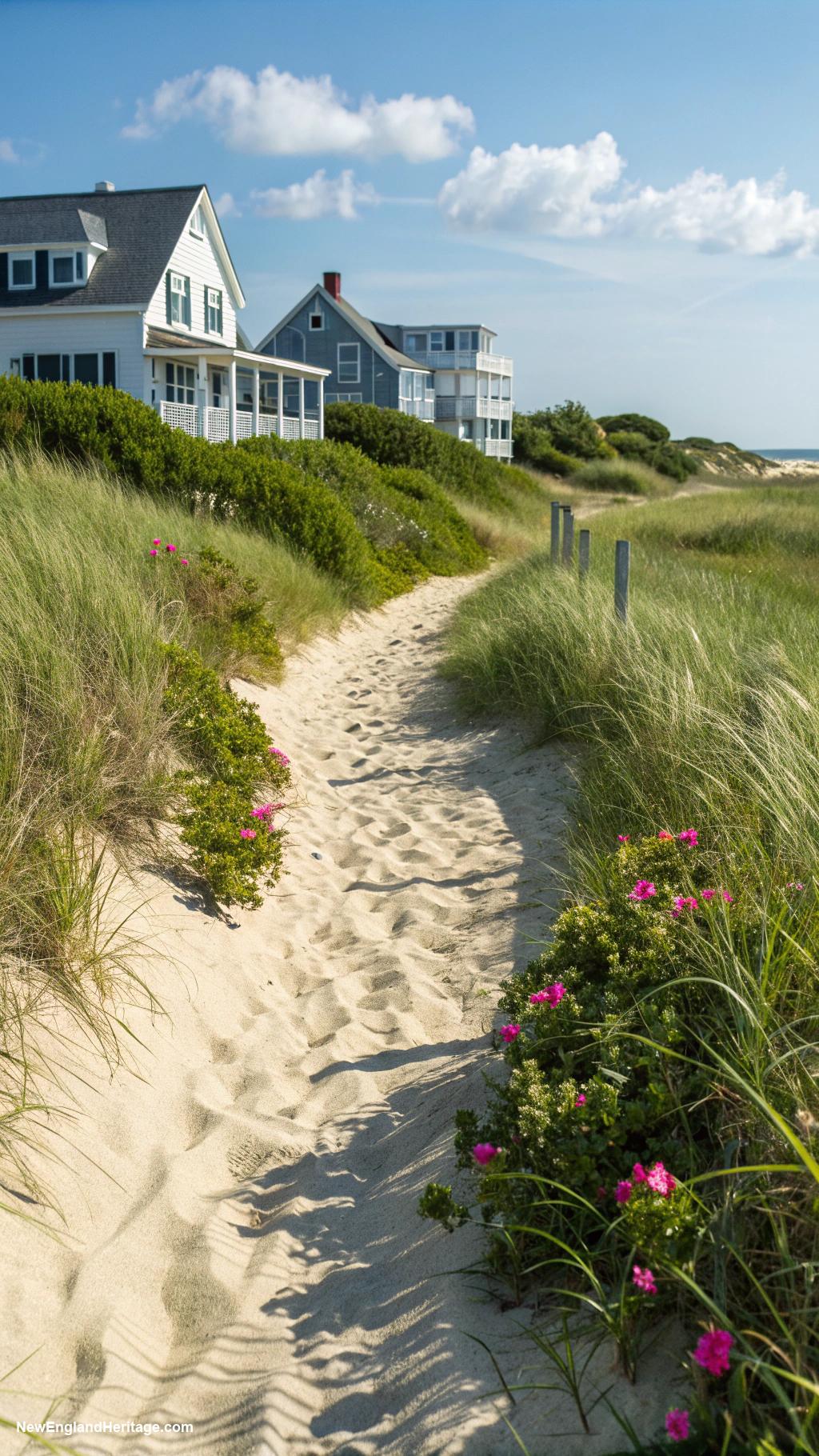 nantucket style houses Sandy path leading to sandy beach access