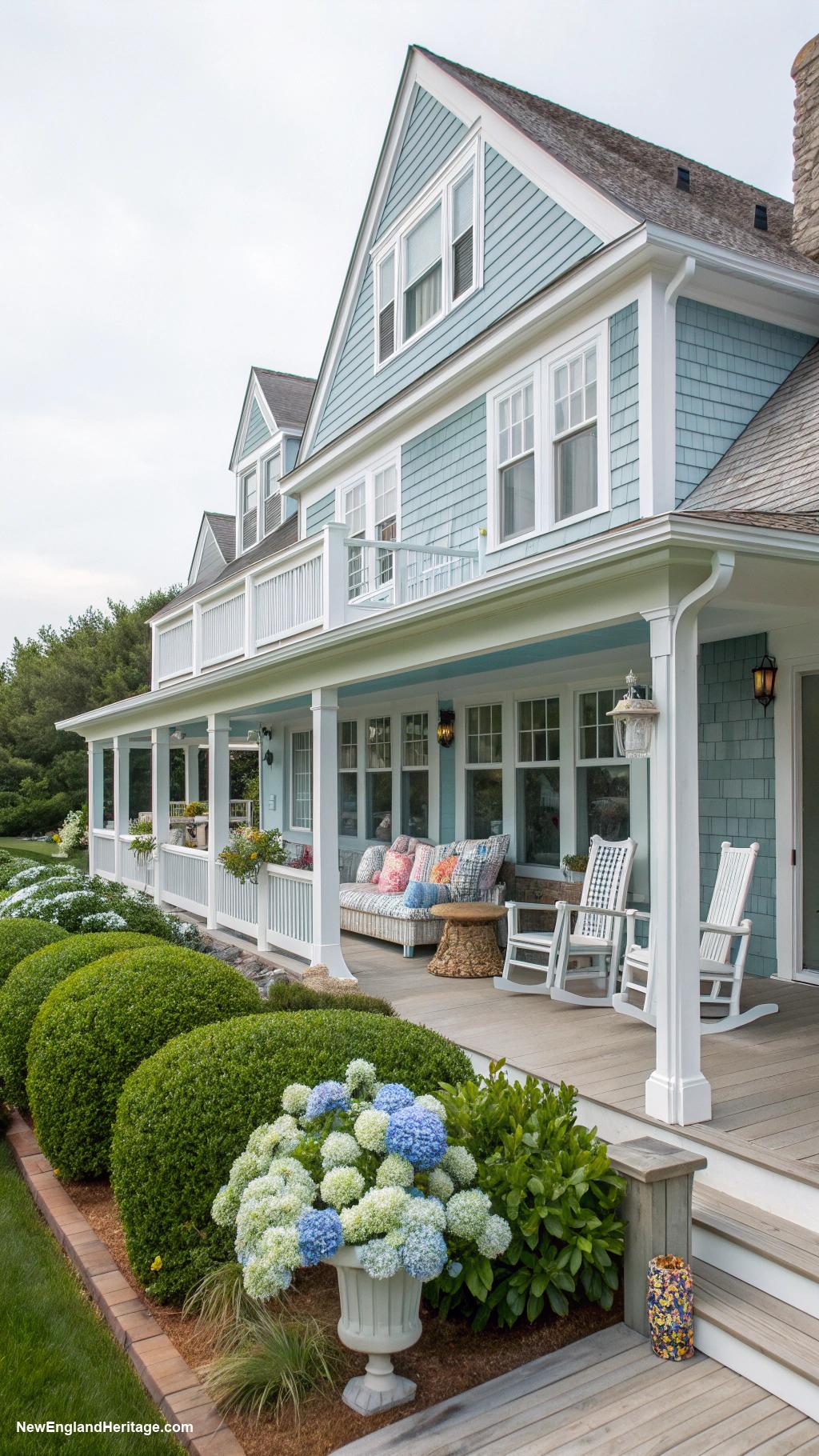 nantucket style houses Wrap around porch with rocking chairs