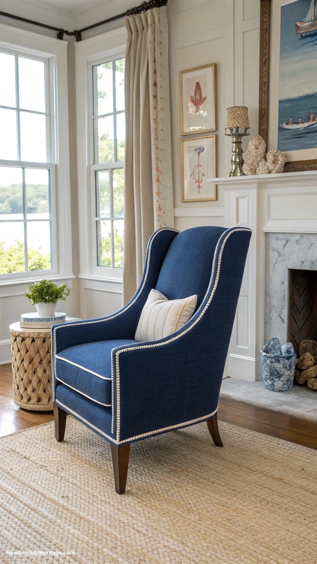 navy blue home decor ideas Accent chair upholstered in navy blue fabric