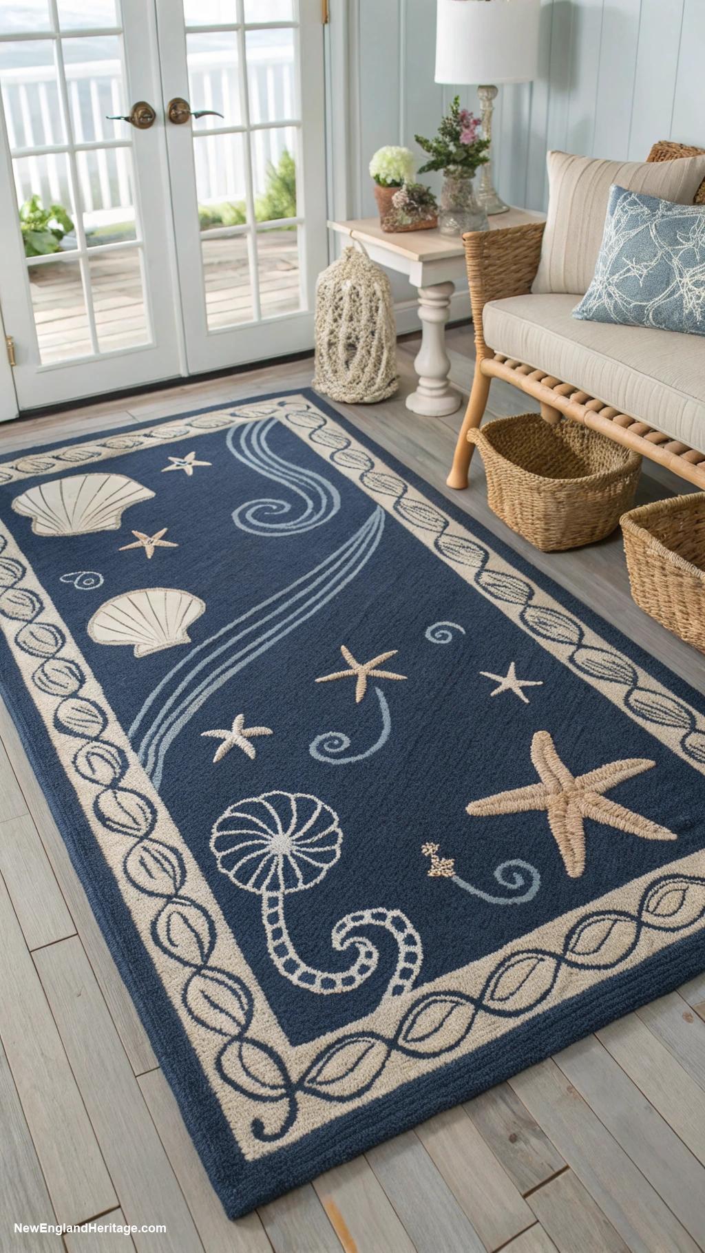 navy blue home decor ideas Navy blue area rug with coastal motif