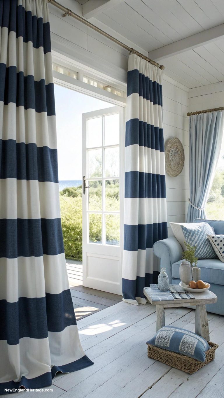 navy blue home decor ideas Striped navy blue and white curtains