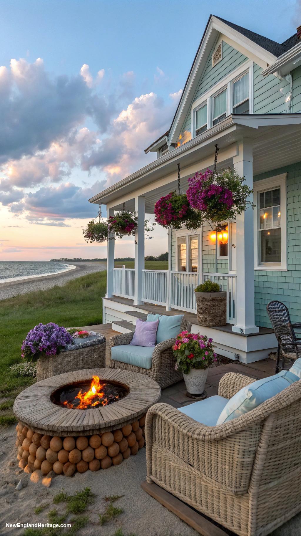 seaside cottage Bungalow with outdoor fire pit and seating