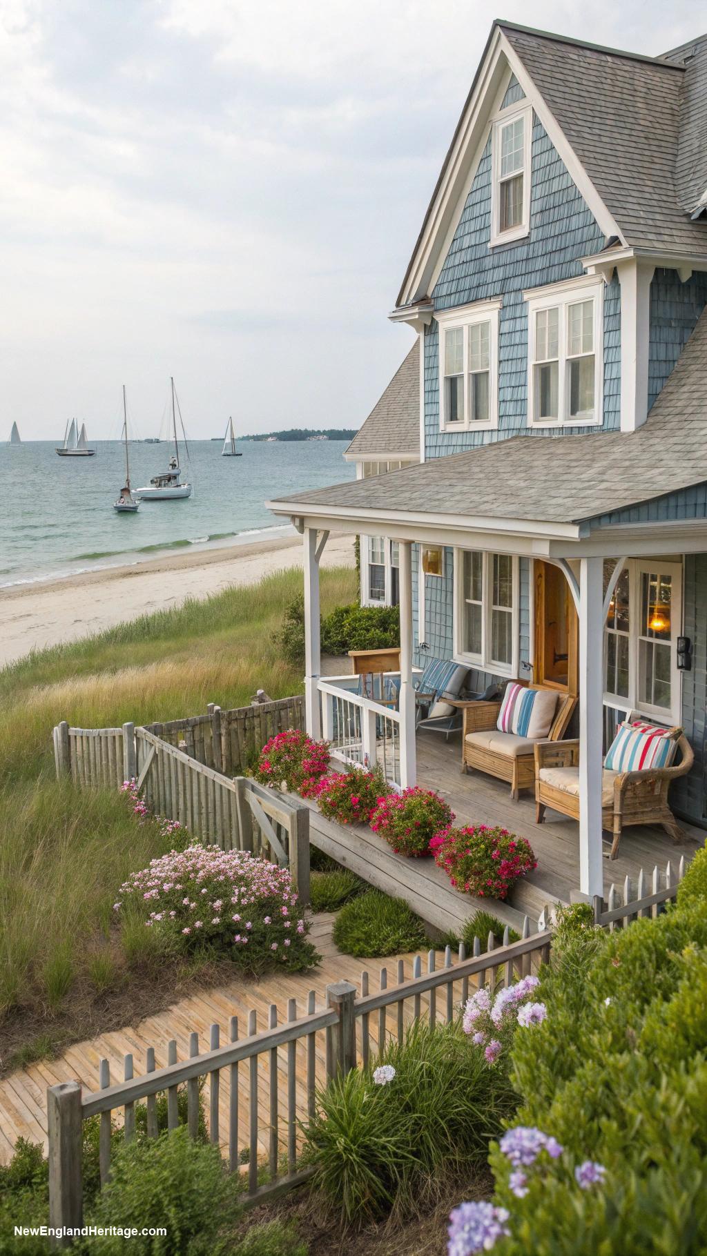 seaside cottage Charming shingle style cottage with wooden accents