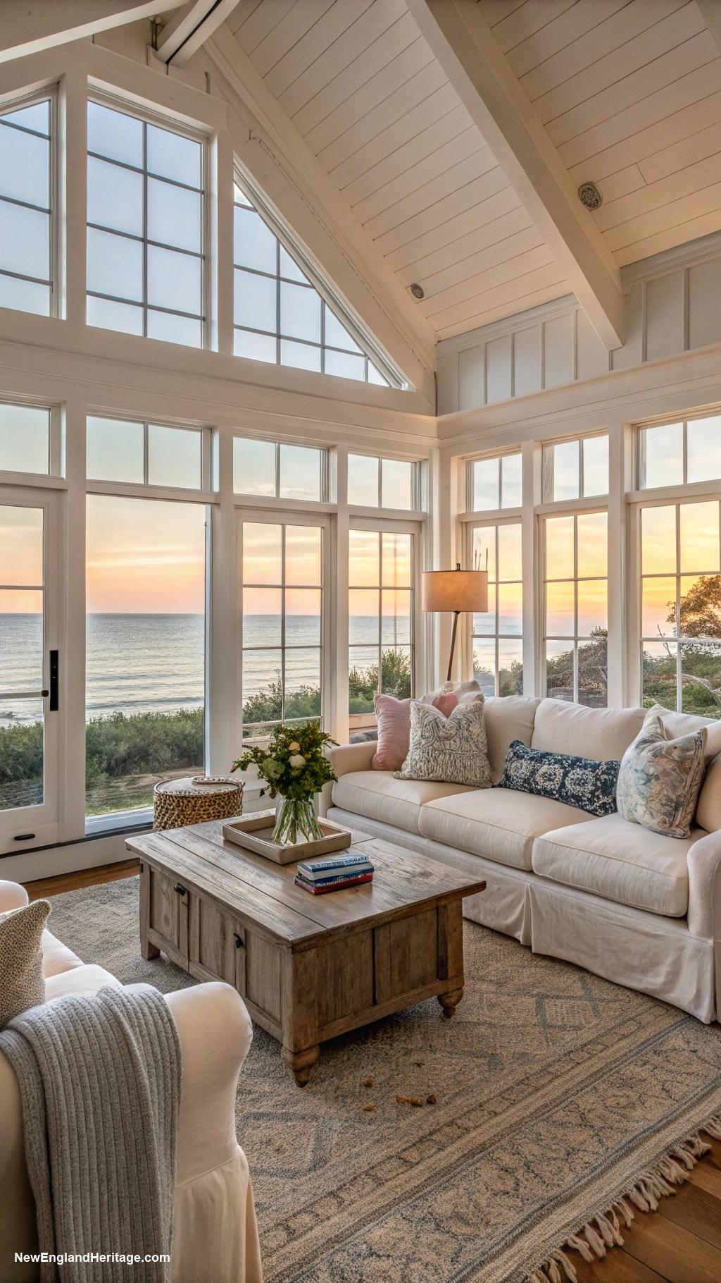 seaside cottage Open concept living space with large windows