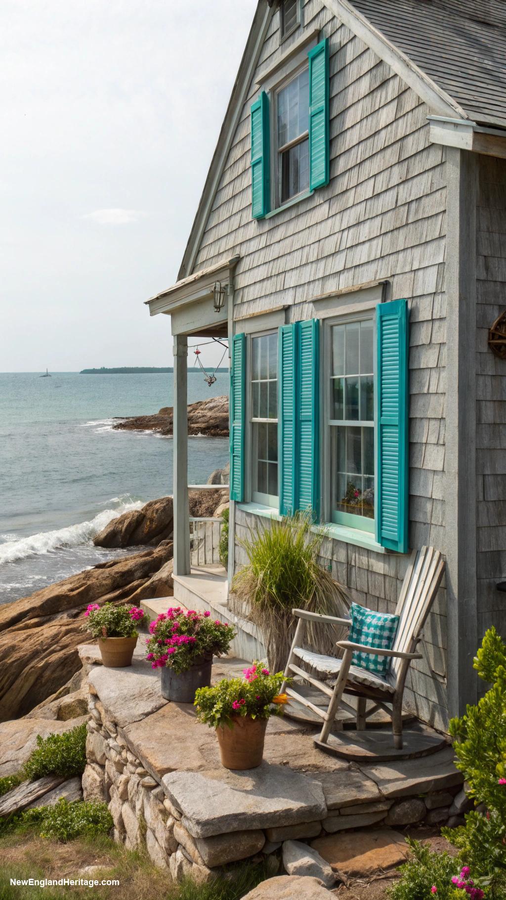 seaside cottage Rustic seaside cottage with teal shutters