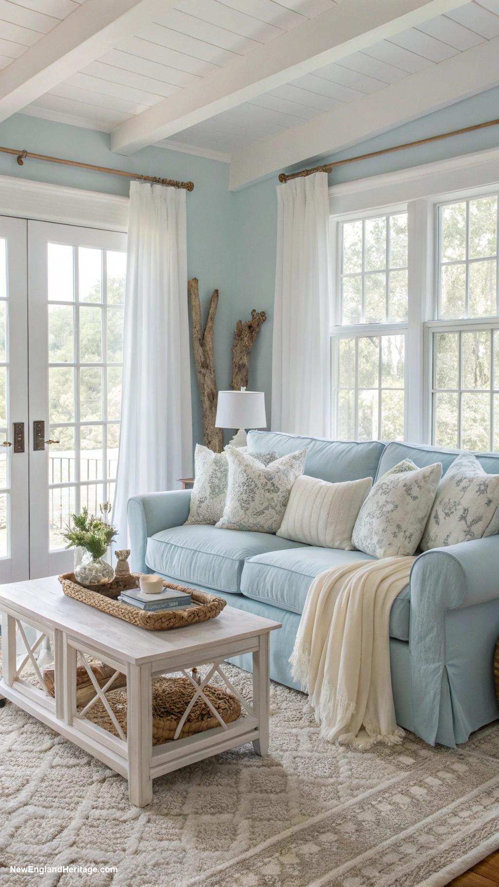traditional interior design Coastal color palette with soft blues and whites