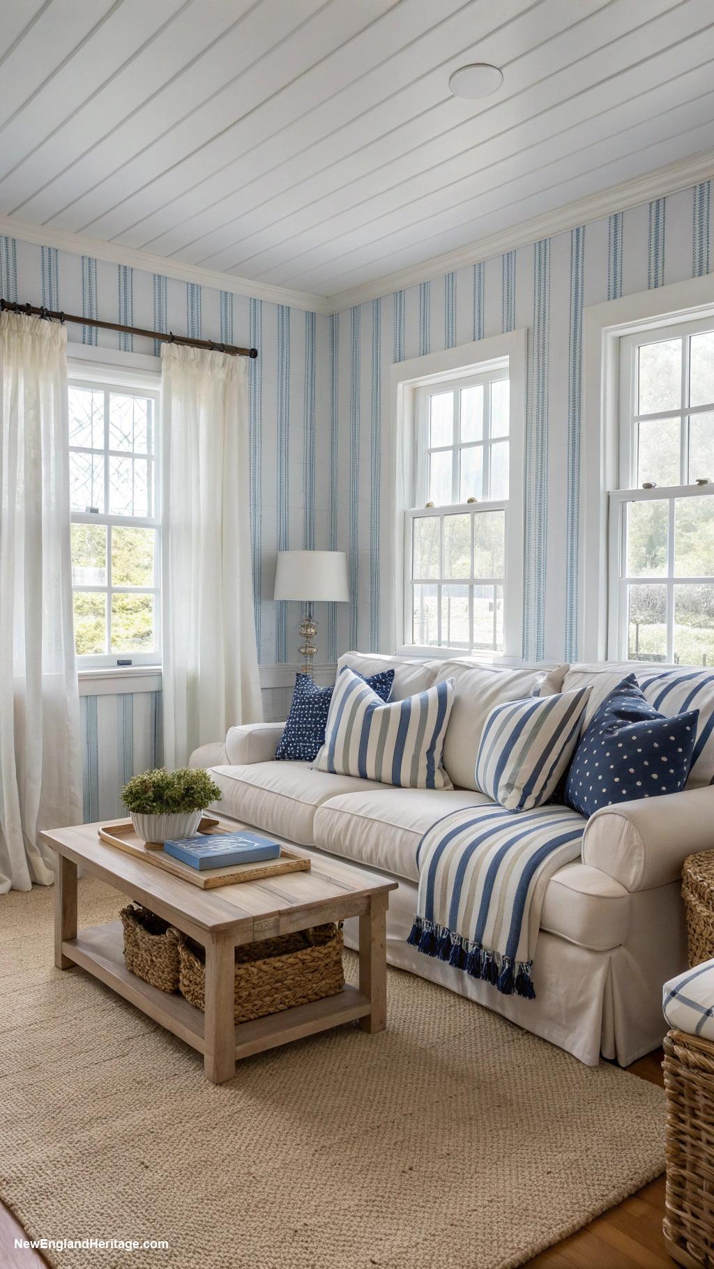 traditional interior design Nautical stripes on textiles and wallpaper