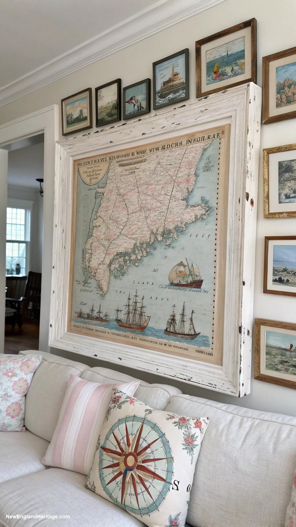 traditional interior design Vintage nautical artwork and photographs