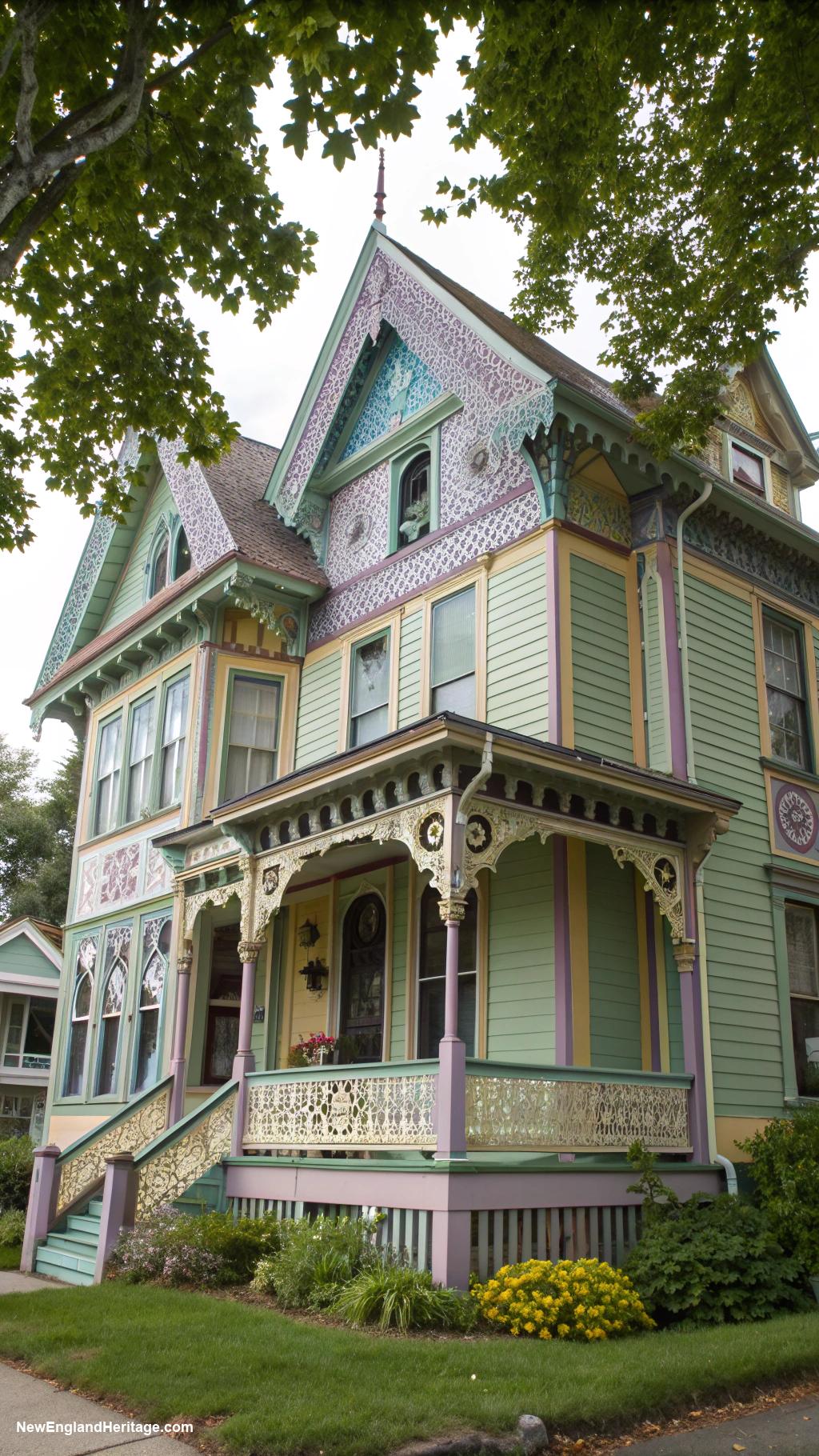 victorian houses Colorful painted lady with intricate trim