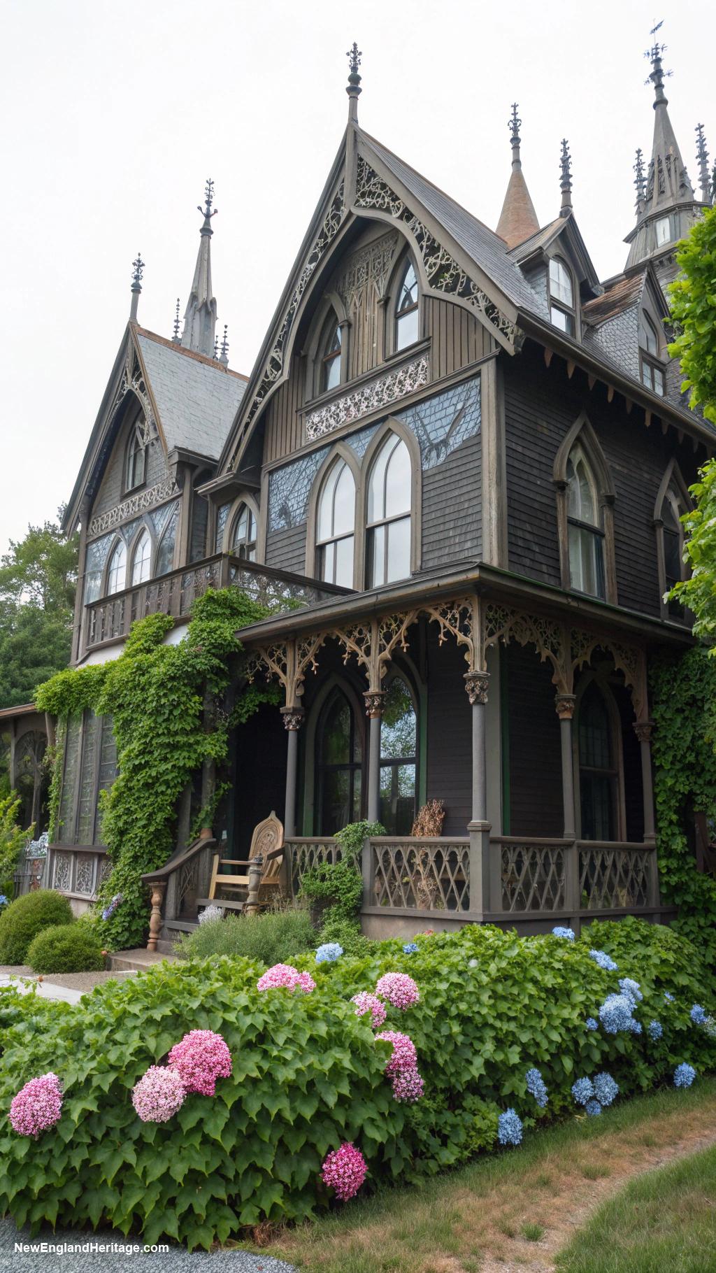 victorian houses Gothic revival with pointed arches and spires