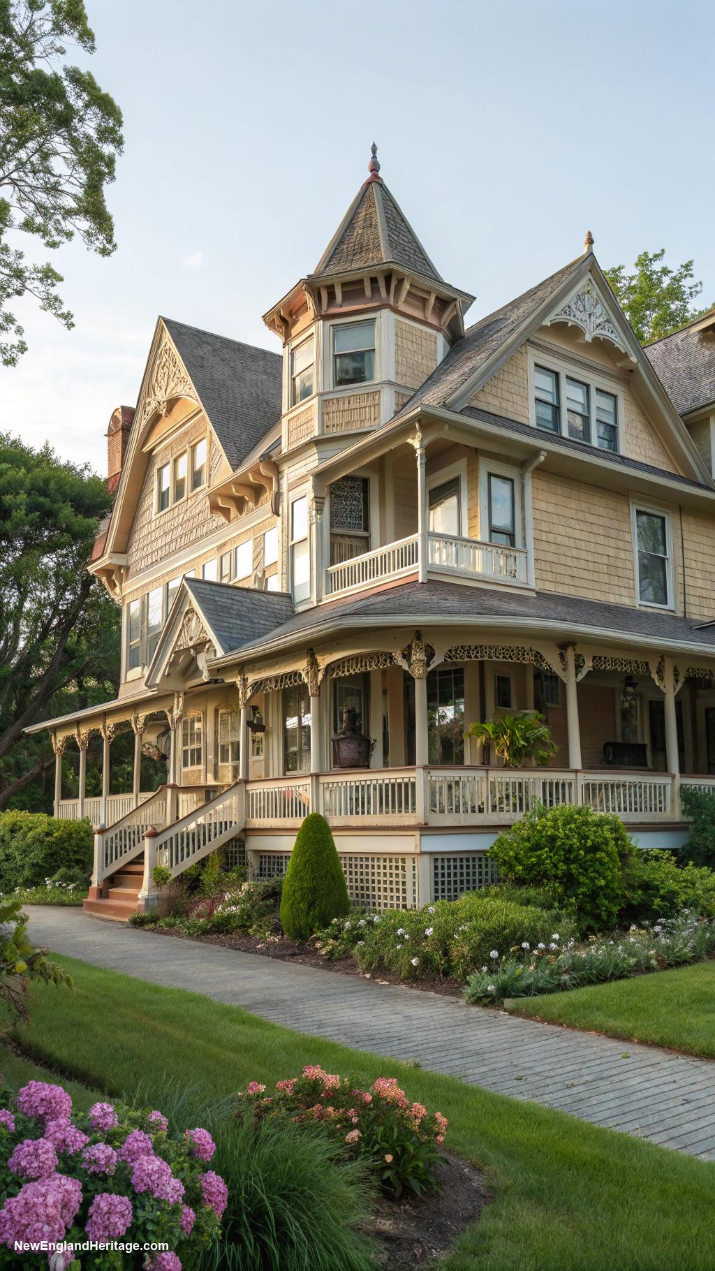 victorian houses Shingle style with expansive porches and gables
