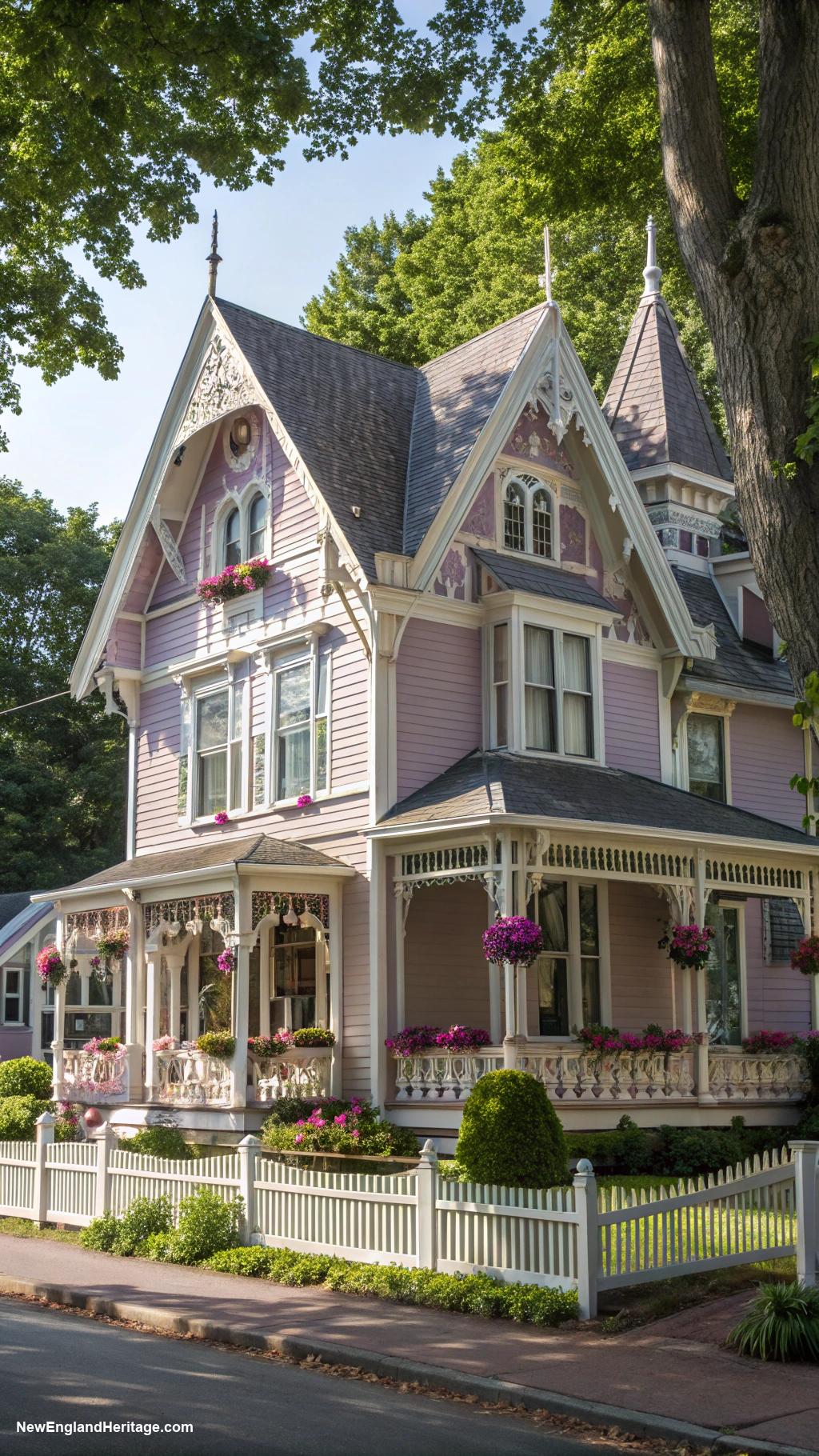 victorian houses Steeply pitched roof within a classic neighborhood