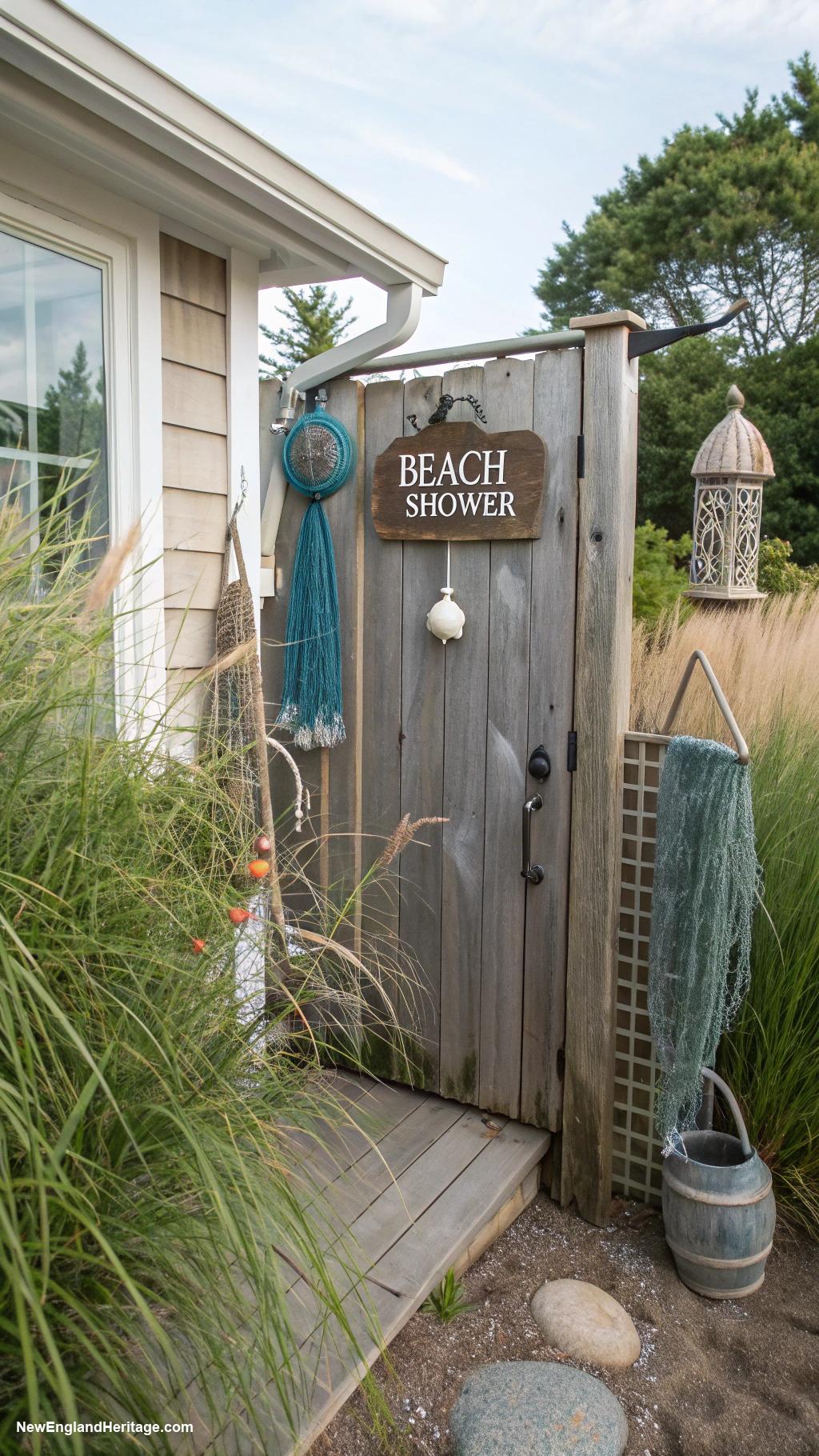 beach home backyard ideas Coastal inspired outdoor shower enclosure