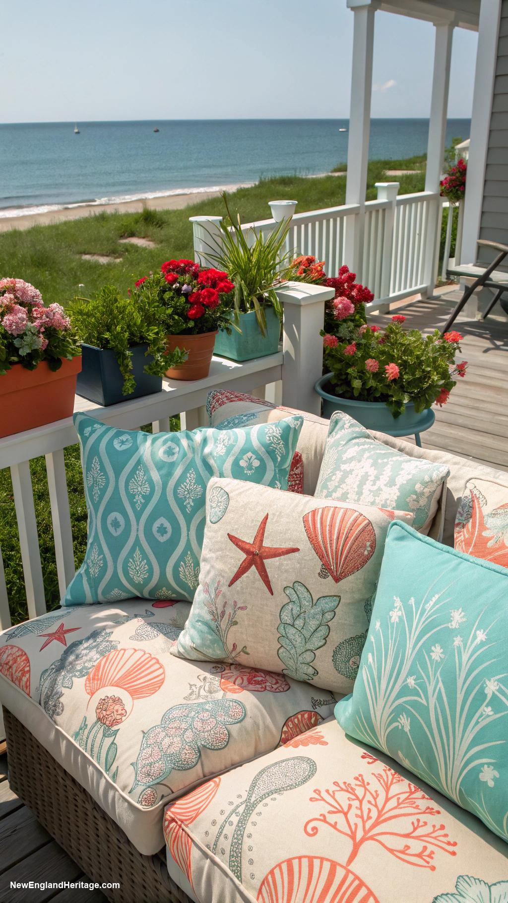 beach home backyard ideas Colorful beach themed outdoor cushions