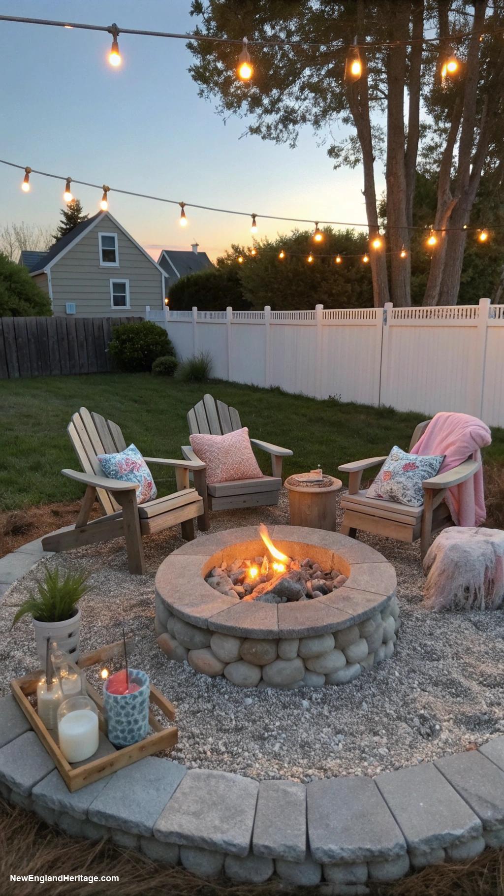beach home backyard ideas Cozy fire pit area with seating