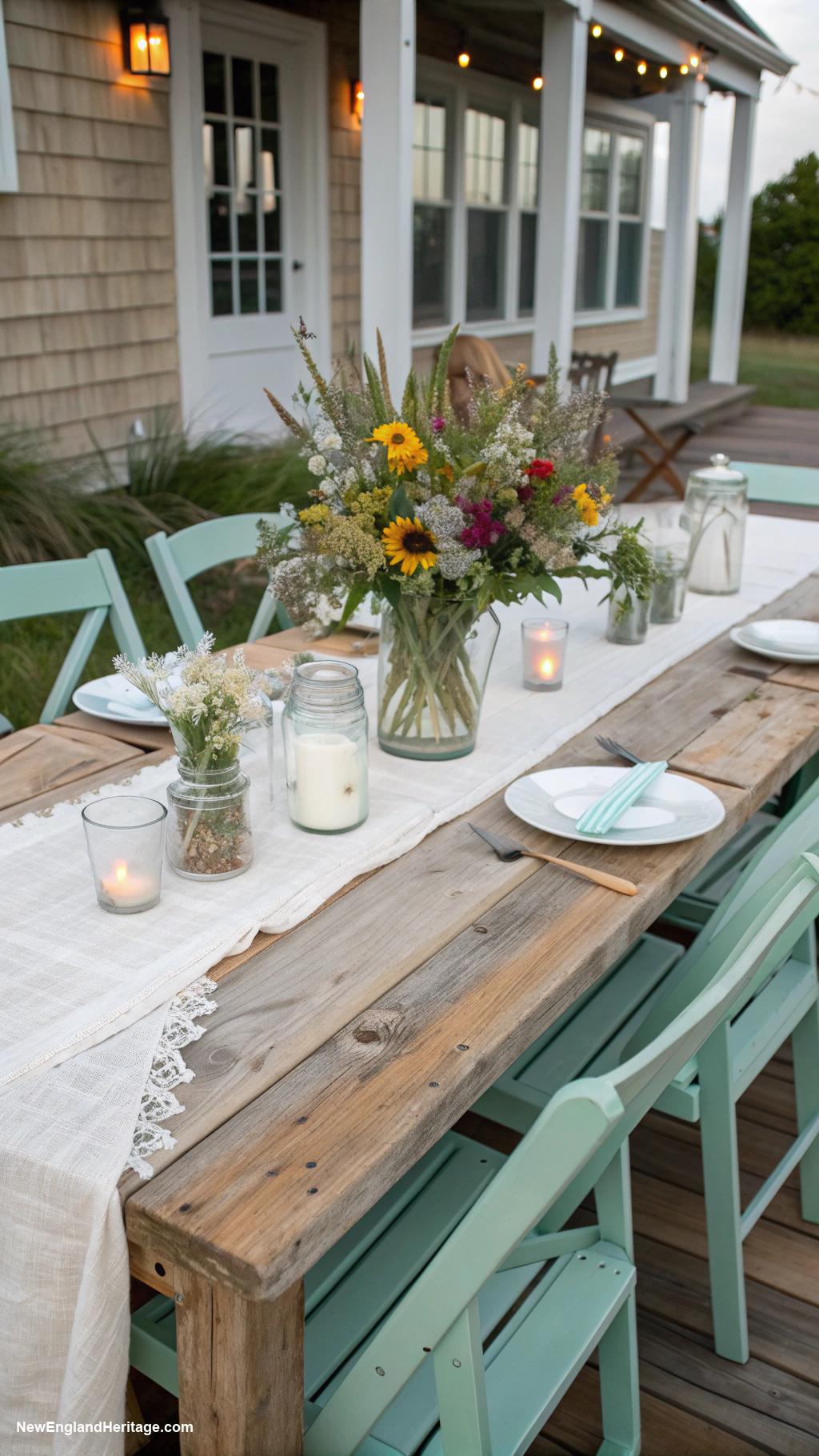 beach home backyard ideas Rustic wooden dining table setup