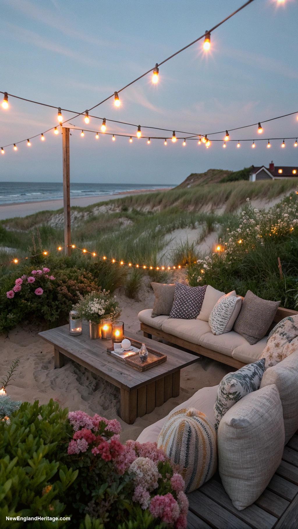 beach home backyard ideas String lights for evening ambiance