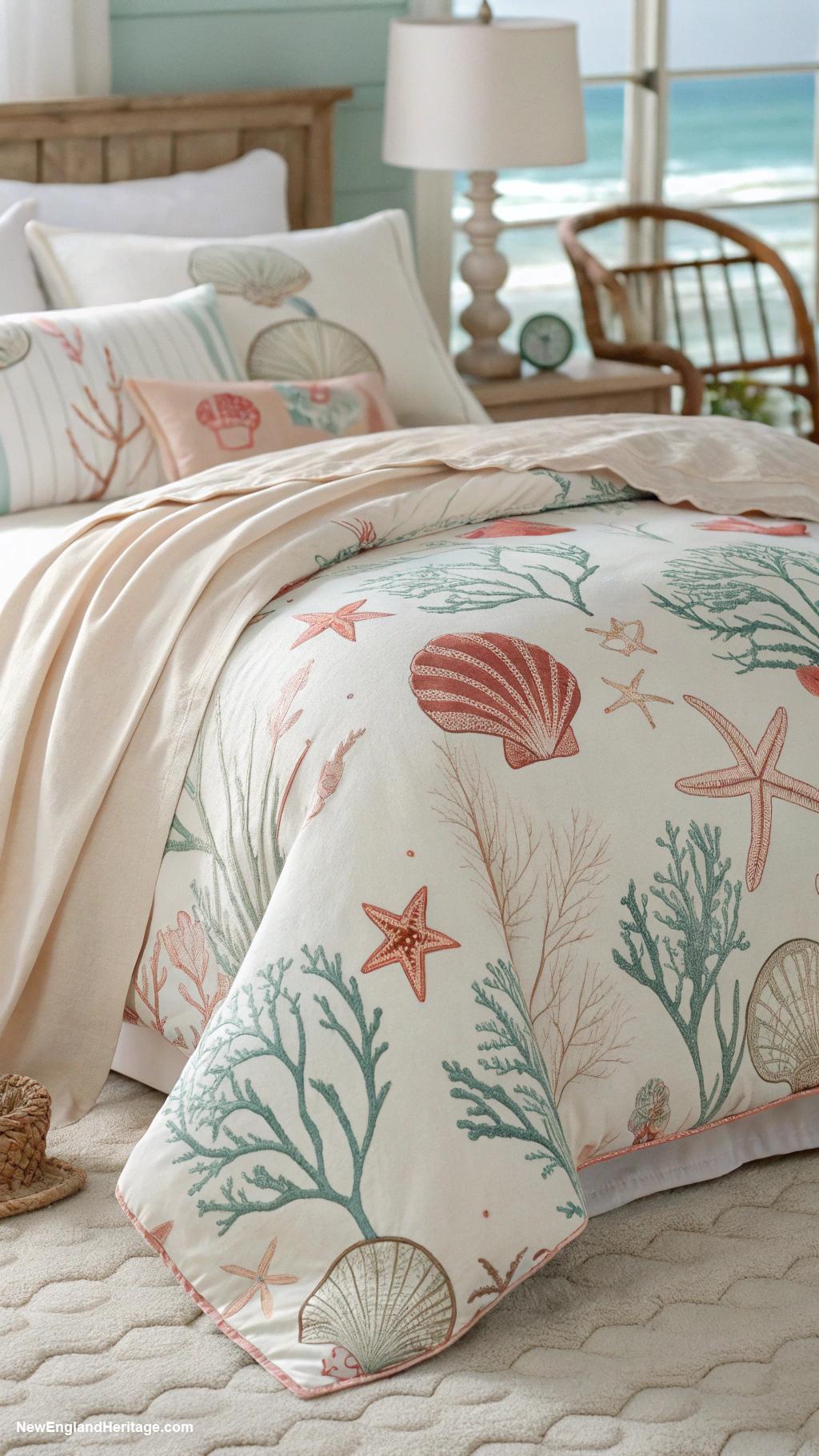 bedding ideas Beach inspired seashell print duvet cover