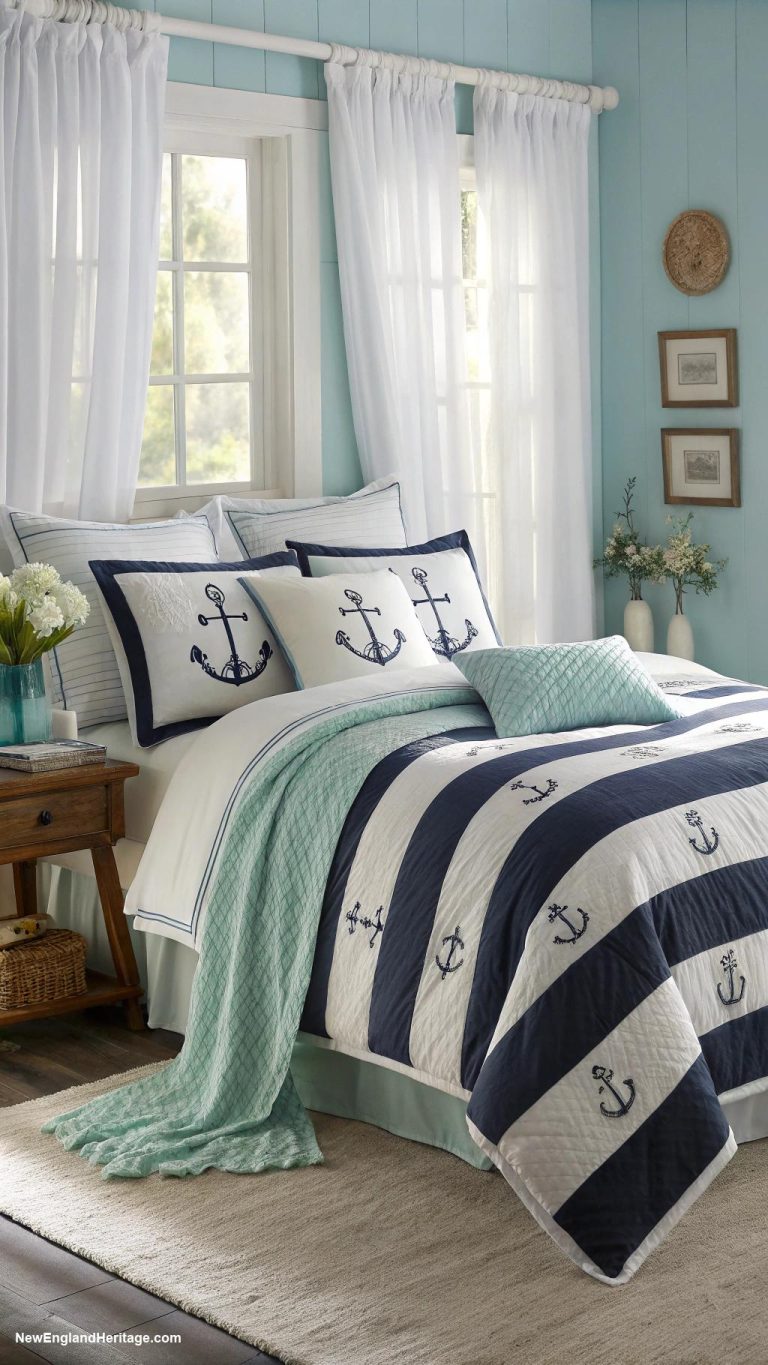 bedding ideas Nautical stripes with coordinating pillow shams