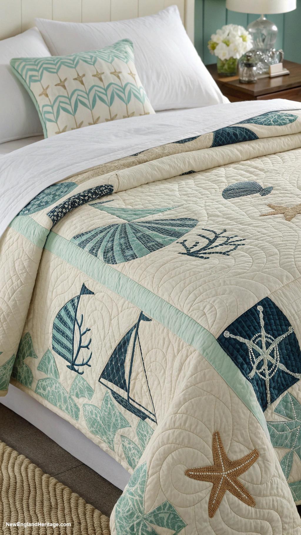bedding ideas Quilted coverlet with coastal motifs