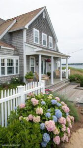 cedar shingle house Coastal cottage with white trim accents