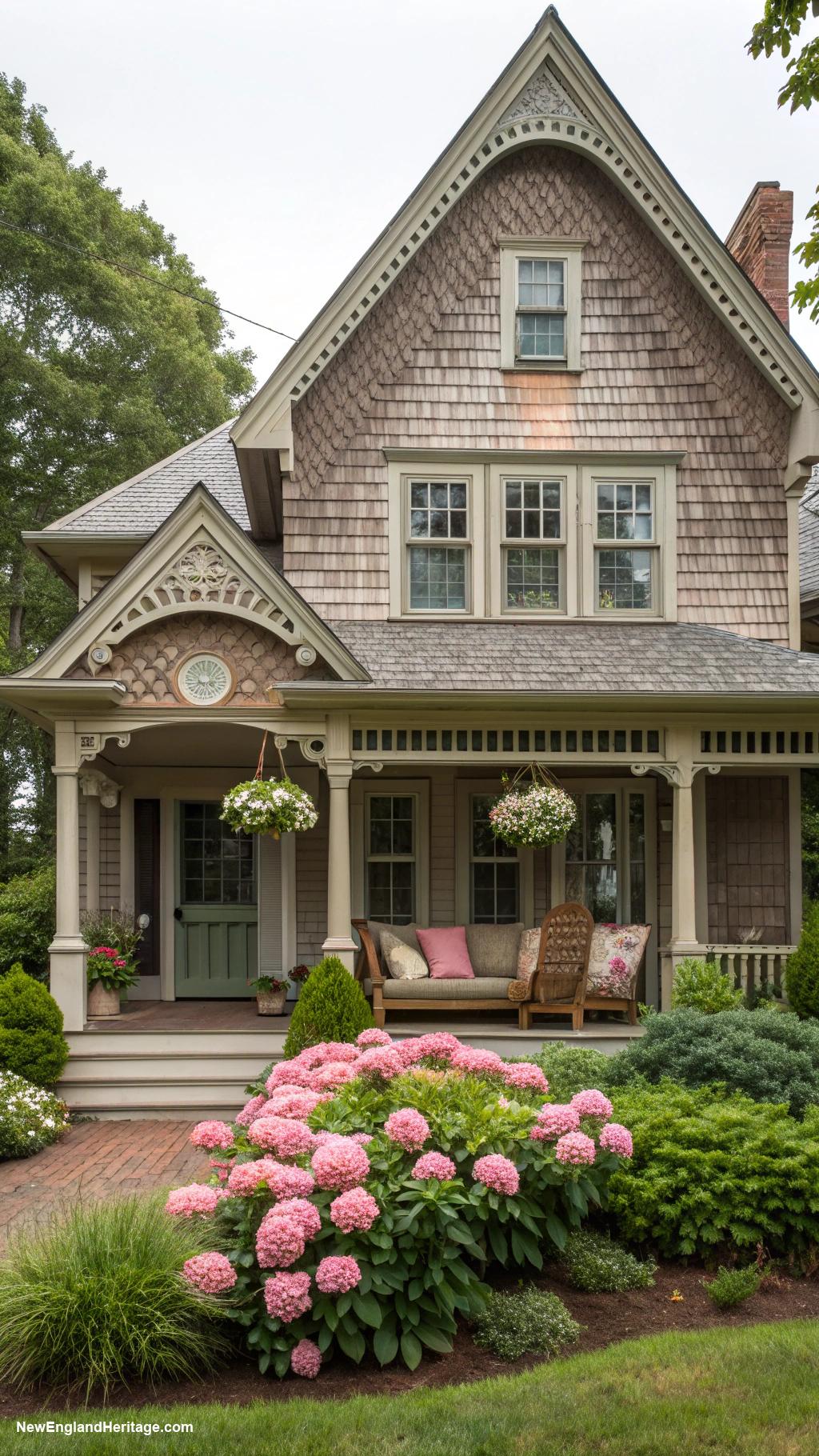 cedar shingle house Historic revival featuring intricate shingle patterns