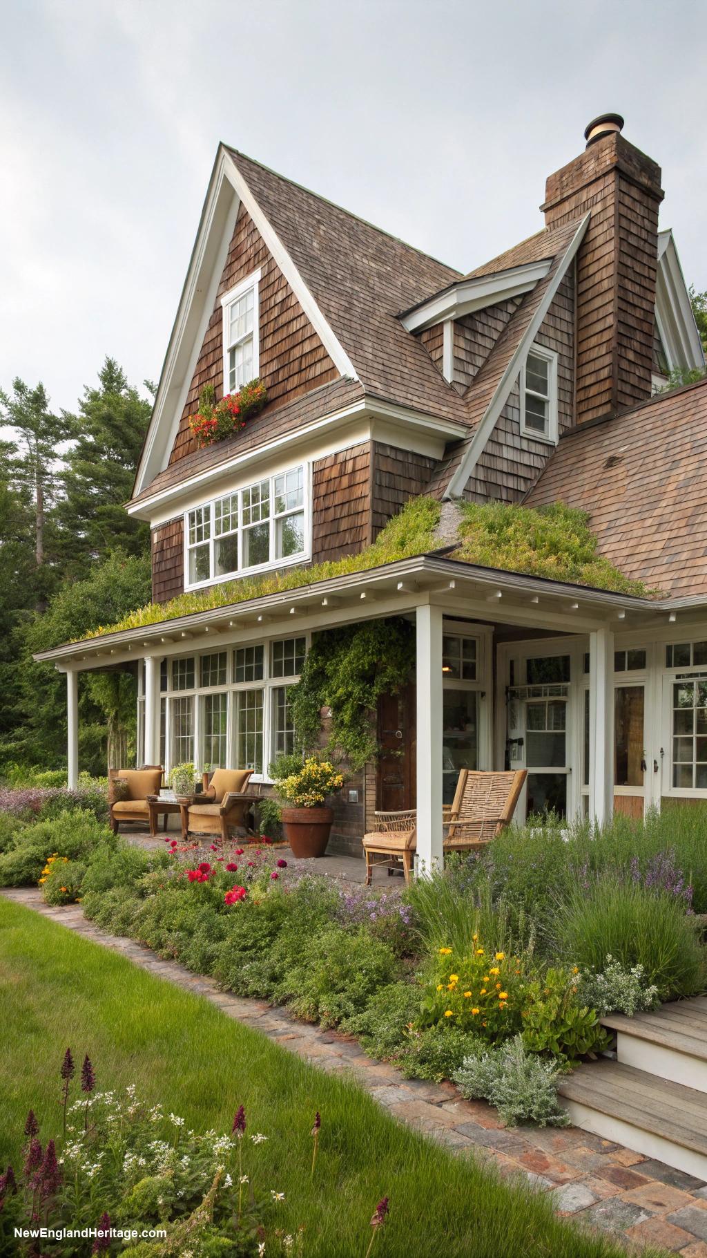 cedar shingle house Sustainable design with green roof integration