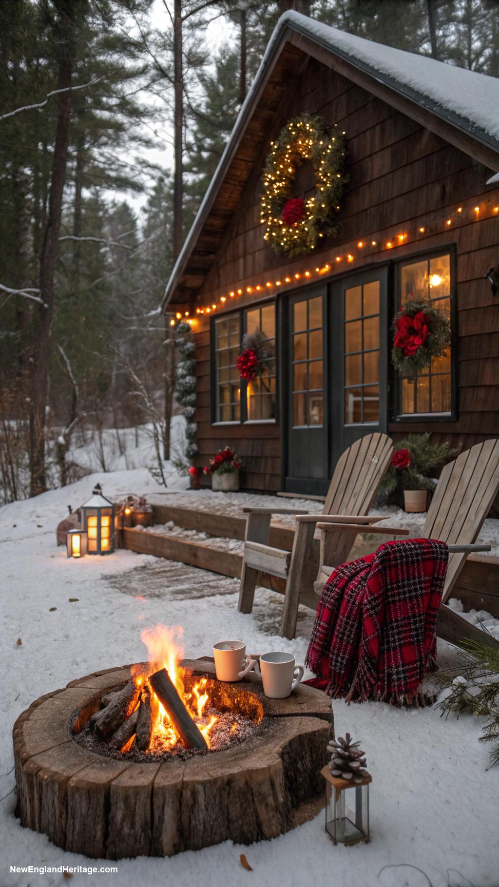 christmas party ideas Cozy cabin retreat with bonfire