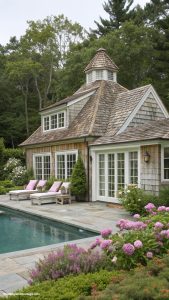 classic pool houses Charming New England cedar shake design