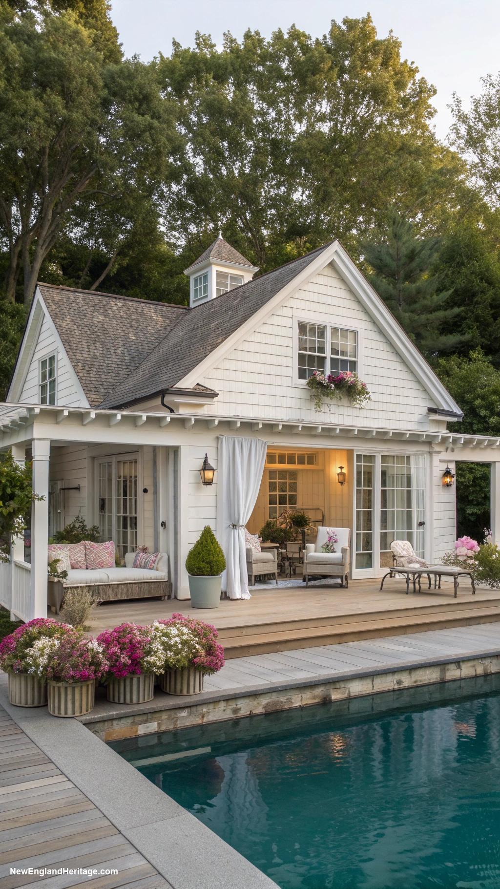 classic pool houses Farmhouse style with expansive outdoor deck