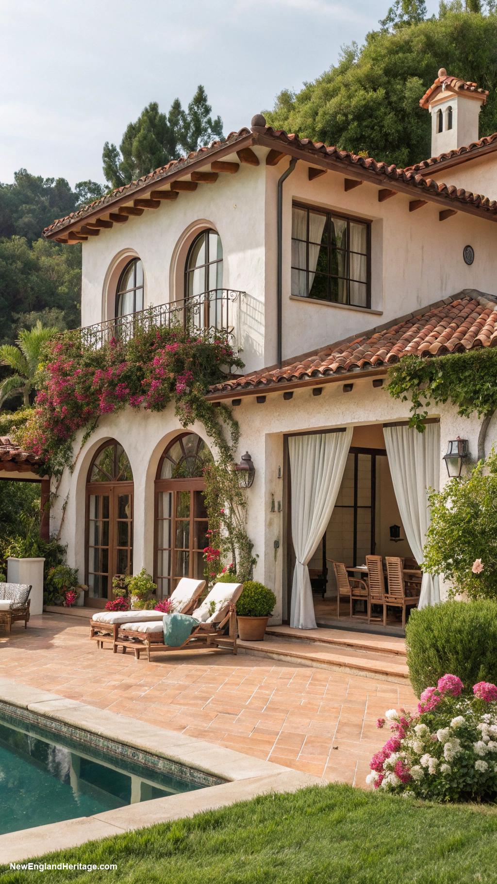 classic pool houses Mediterranean style villa with terracotta tiles