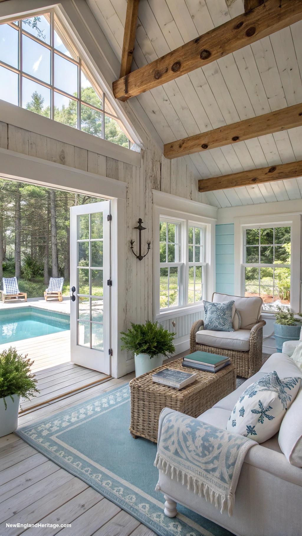 classic pool houses Rustic wooden beams and shiplap walls