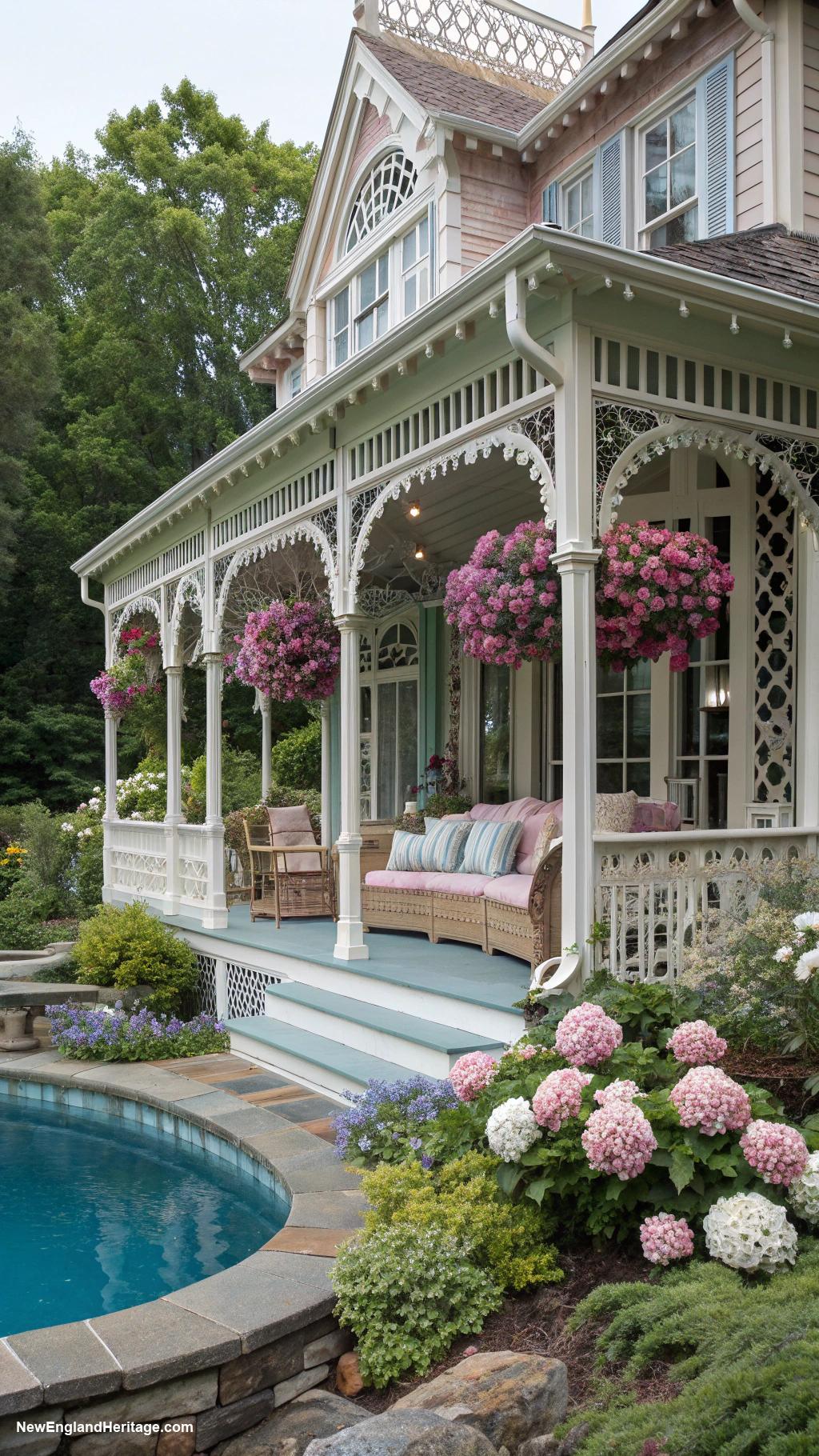 classic pool houses Victorian style pool house with wraparound porch