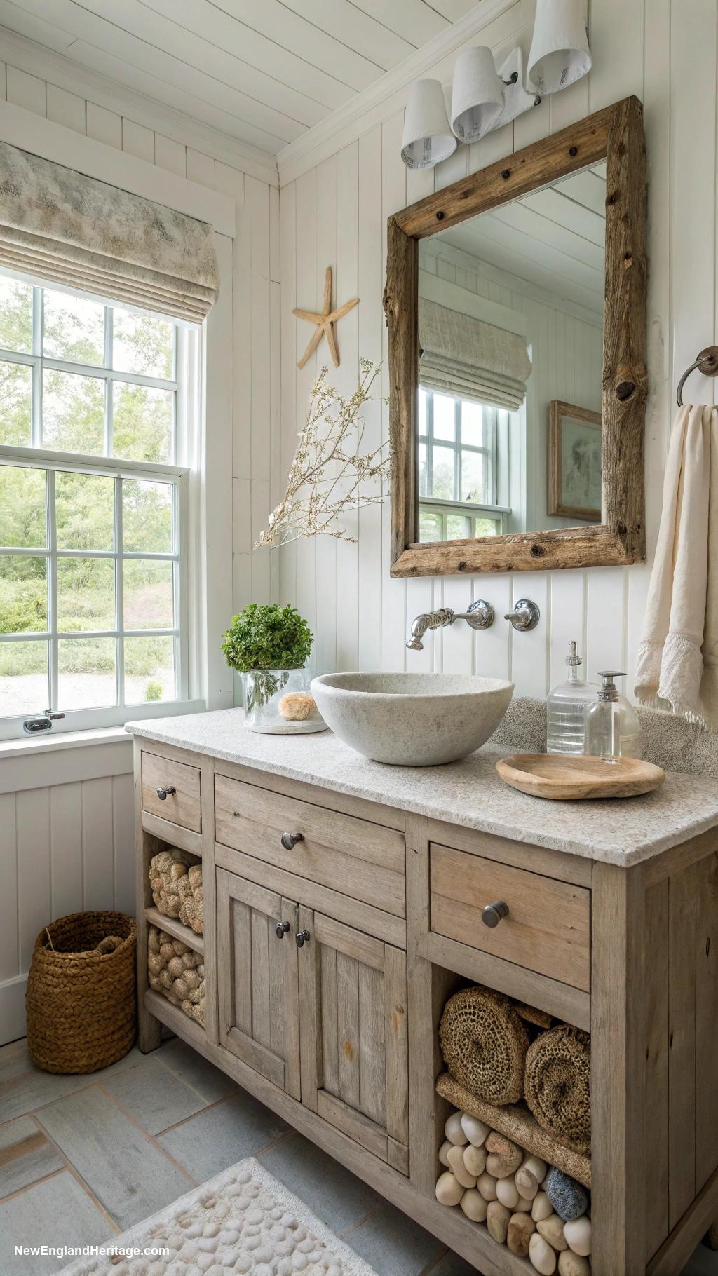 coastal bathrooms Driftwood accents for rustic charm
