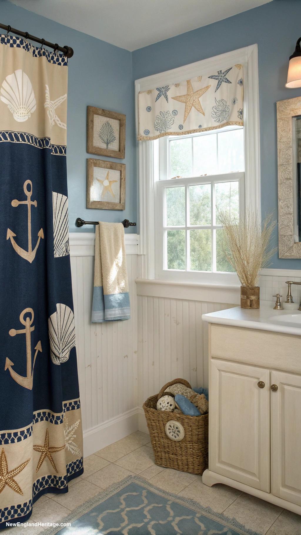coastal bathrooms Nautical themed decor with seashells and anchors